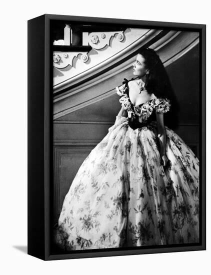 Vivien Leigh, as Scarlet O'Hara, Waits Anxiously at Staircase in Scene from "Gone with the Wind"-Peter Stackpole-Framed Premier Image Canvas