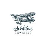 Adventure Awaits Motivational Quote. Vintage Retro Airplane Logo. Vector Typographic Inspirational-Vlada Young-Framed Art Print