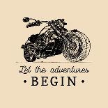 Let the Adventures Begin Inspirational Poster. Vector Hand Drawn Motorcycle for MC Sign, Label. Vin-Vlada Young-Framed Premium Giclee Print