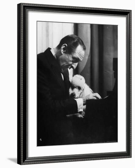 Vladimir Horowitz at the Piano with Poodle-Gjon Mili-Framed Premium Photographic Print