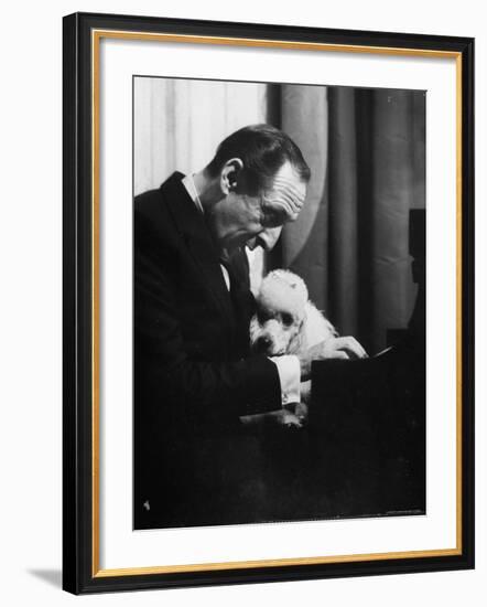 Vladimir Horowitz at the Piano with Poodle-Gjon Mili-Framed Premium Photographic Print