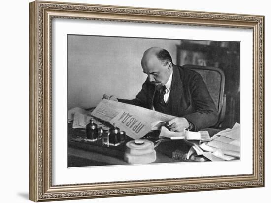 Vladimir Ilyich Ulyanov (Leni), Russian Bolshevik Revolutionary, Reading Pravda, 1918-null-Framed Giclee Print