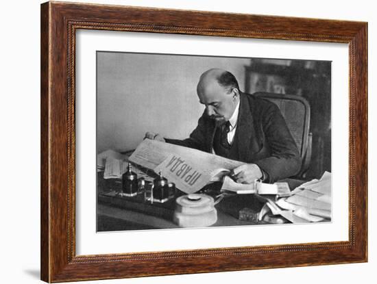 Vladimir Ilyich Ulyanov (Leni), Russian Bolshevik Revolutionary, Reading Pravda, 1918-null-Framed Giclee Print