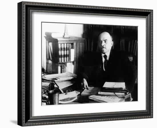 Vladimir Lenin, at His Desk Between 1920 to 1922-null-Framed Photo