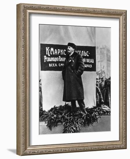 Vladimir Lenin He Speaks on the Occasion of the Inauguration of Monuments to Marx and Engels Moscow-null-Framed Photographic Print