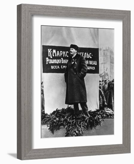 Vladimir Lenin He Speaks on the Occasion of the Inauguration of Monuments to Marx and Engels Moscow-null-Framed Photographic Print