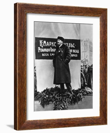 Vladimir Lenin He Speaks on the Occasion of the Inauguration of Monuments to Marx and Engels Moscow-null-Framed Photographic Print