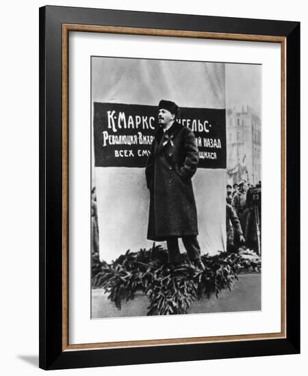 Vladimir Lenin He Speaks on the Occasion of the Inauguration of Monuments to Marx and Engels Moscow-null-Framed Photographic Print