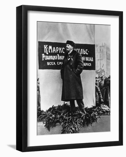 Vladimir Lenin He Speaks on the Occasion of the Inauguration of Monuments to Marx and Engels Moscow-null-Framed Photographic Print