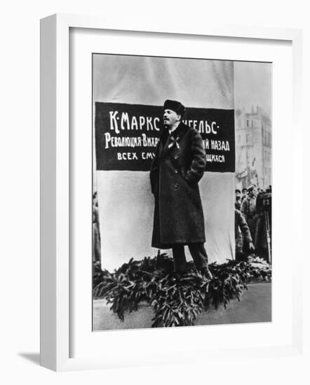 Vladimir Lenin He Speaks on the Occasion of the Inauguration of Monuments to Marx and Engels Moscow-null-Framed Photographic Print