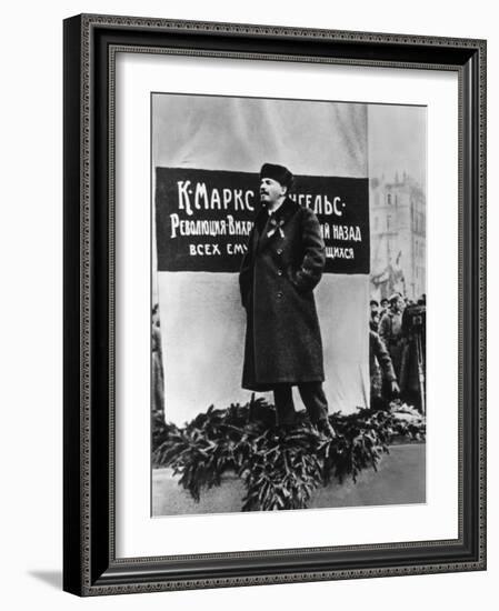 Vladimir Lenin He Speaks on the Occasion of the Inauguration of Monuments to Marx and Engels Moscow-null-Framed Photographic Print