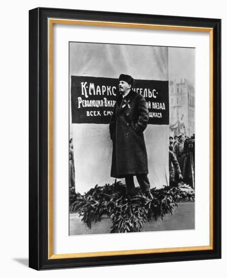 Vladimir Lenin He Speaks on the Occasion of the Inauguration of Monuments to Marx and Engels Moscow-null-Framed Photographic Print