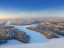 The Aerial View of Snow-Covered Winter Forest in Time Sundown on Christmas Eve.-Vladimir Melnikov-Photographic Print
