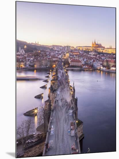 Vltava River and by Charles Bridge at sunset, UNESCO World Heritage Site, Prague, Czech Republic, E-Roberto Moiola-Mounted Photographic Print