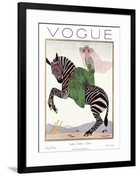 Vogue Cover - January 1926 - Zebra Safari-Andr? E. Marty-Framed Premium Giclee Print