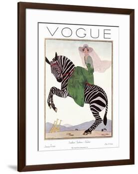 Vogue Cover - January 1926 - Zebra Safari-Andr? E. Marty-Framed Premium Giclee Print