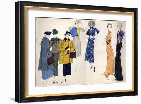 Vogue - January 1935-Pierre Mourgue-Framed Premium Giclee Print