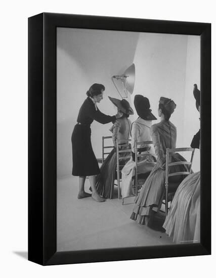 Vogue Magazine Editor Bettina Ballard Directing and prepping models for Photo Shoot at Studio-Nat Farbman-Framed Premier Image Canvas