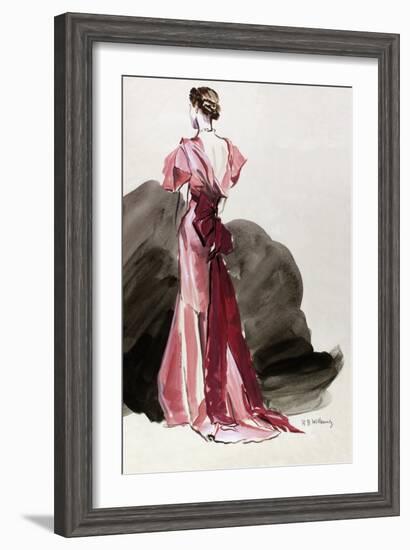 Vogue - October 1934 - Red Vionnet Evening Gown-René Bouét-Willaumez-Framed Premium Giclee Print