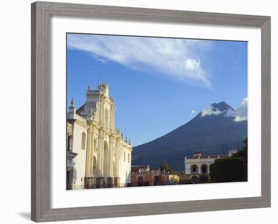 Volcan De Agua, 3765M, and Cathedral, Antigua, UNESCO World Heritage Site, Guatemala-Christian Kober-Framed Photographic Print