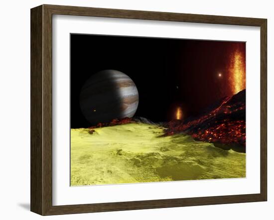 Volcanic Activity on Jupiter's Moon Io, with the Planet Jupiter Visible on the Horizon-Stocktrek Images-Framed Photographic Print