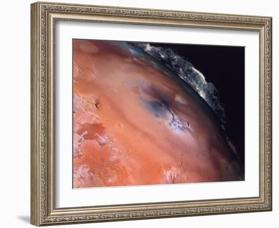 Volcanic Eruptions of Pele on Moon Io Taken by Spacecraft Voyager 2-null-Framed Photographic Print