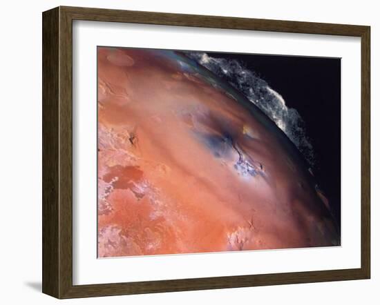 Volcanic Eruptions of Pele on Moon Io Taken by Spacecraft Voyager 2-null-Framed Photographic Print