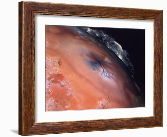 Volcanic Eruptions of Pele on Moon Io Taken by Spacecraft Voyager 2-null-Framed Photographic Print