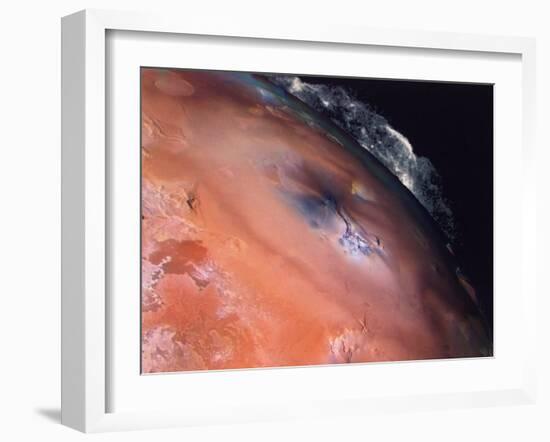 Volcanic Eruptions of Pele on Moon Io Taken by Spacecraft Voyager 2-null-Framed Photographic Print