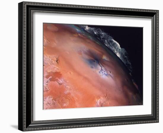 Volcanic Eruptions of Pele on Moon Io Taken by Spacecraft Voyager 2-null-Framed Photographic Print