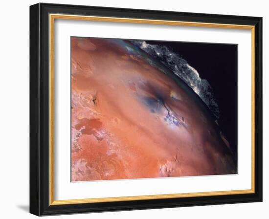 Volcanic Eruptions of Pele on Moon Io Taken by Spacecraft Voyager 2-null-Framed Photographic Print