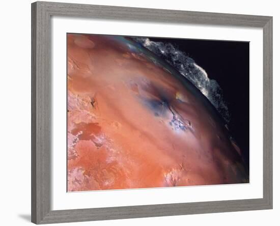 Volcanic Eruptions of Pele on Moon Io Taken by Spacecraft Voyager 2-null-Framed Photographic Print