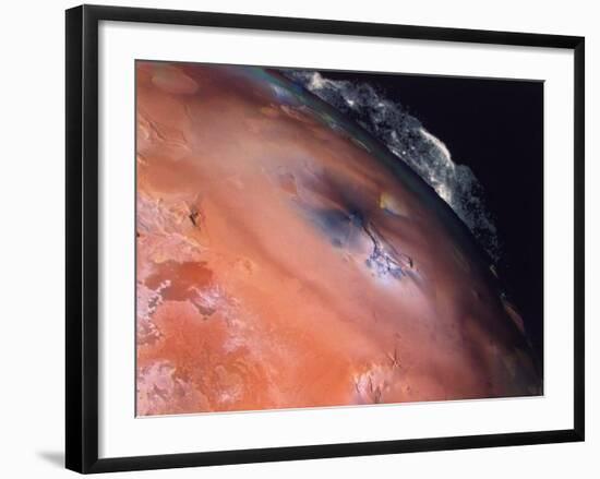 Volcanic Eruptions of Pele on Moon Io Taken by Spacecraft Voyager 2-null-Framed Photographic Print