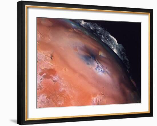 Volcanic Eruptions of Pele on Moon Io Taken by Spacecraft Voyager 2-null-Framed Photographic Print