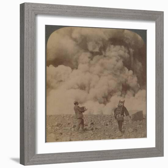 'Volcanic explosion - smoke, steam and stones thrown from crater of Asama-yama, Japan', 1904-Unknown-Framed Photographic Print