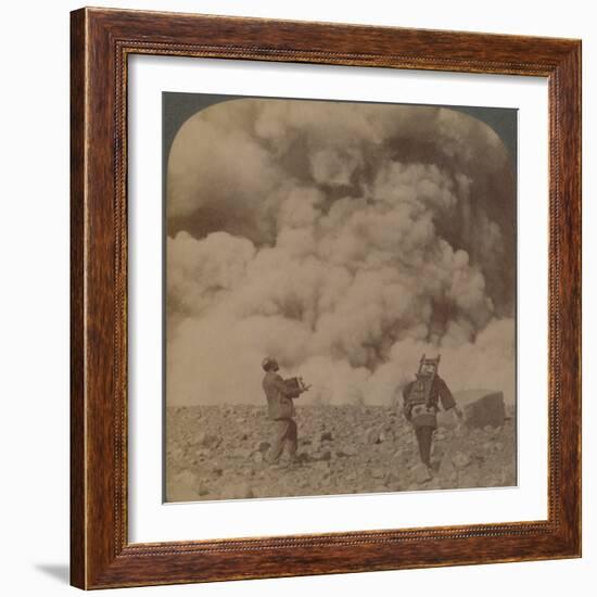 'Volcanic explosion - smoke, steam and stones thrown from crater of Asama-yama, Japan', 1904-Unknown-Framed Photographic Print