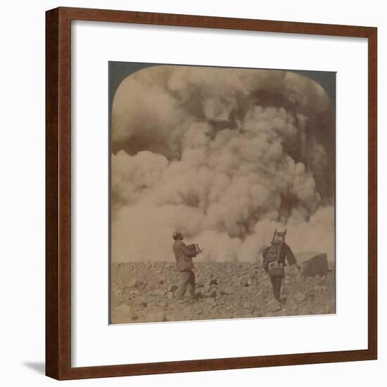 'Volcanic explosion - smoke, steam and stones thrown from crater of Asama-yama, Japan', 1904-Unknown-Framed Photographic Print