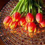 Red Tulips On Mosaic Table-volgariver-Photographic Print