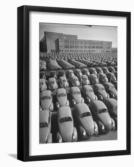 Volkswagen Factory Rolls an Average of 150 Efficient 4 Cylinder Sedans Into Storage Yards Every Day-Walter Sanders-Framed Photographic Print