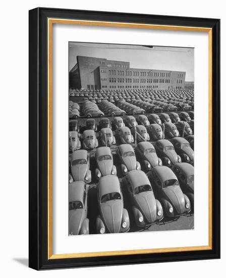 Volkswagen Factory Rolls an Average of 150 Efficient 4 Cylinder Sedans Into Storage Yards Every Day-Walter Sanders-Framed Photographic Print