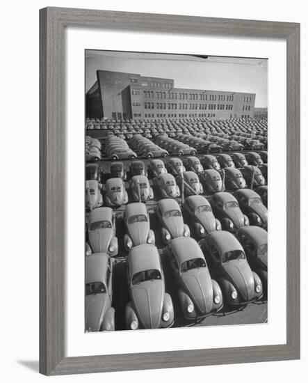 Volkswagen Factory Rolls an Average of 150 Efficient 4 Cylinder Sedans Into Storage Yards Every Day-Walter Sanders-Framed Photographic Print