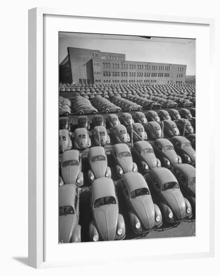 Volkswagen Factory Rolls an Average of 150 Efficient 4 Cylinder Sedans Into Storage Yards Every Day-Walter Sanders-Framed Photographic Print