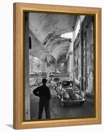 Volkswagons Rolling Off the Assembly Line-Walter Sanders-Framed Premier Image Canvas