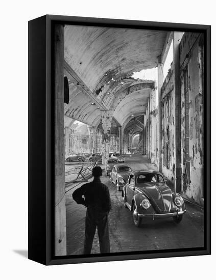 Volkswagons Rolling Off the Assembly Line-Walter Sanders-Framed Premier Image Canvas