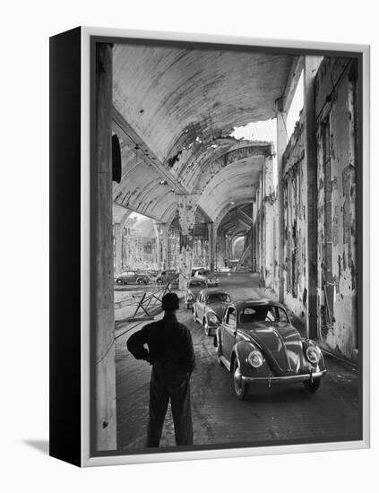 Volkswagons Rolling Off the Assembly Line-Walter Sanders-Framed Premier Image Canvas