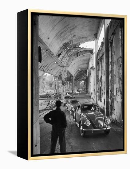 Volkswagons Rolling Off the Assembly Line-Walter Sanders-Framed Premier Image Canvas