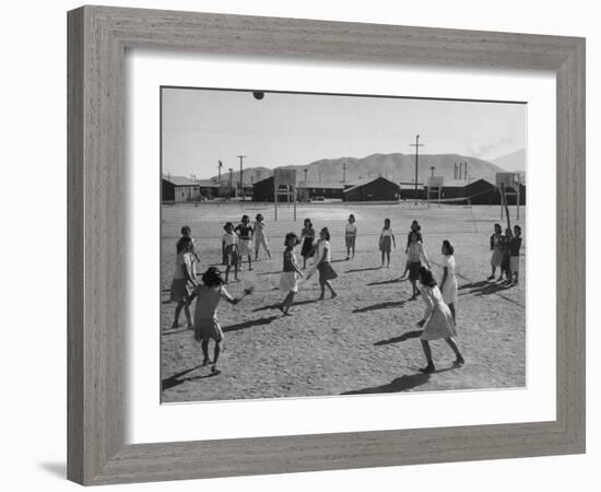 Volleyball at Manzanar Relocation Center, 1943-Ansel Adams-Framed Photographic Print