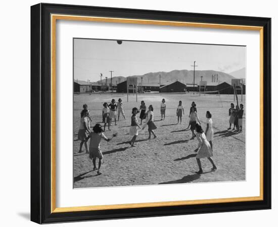 Volleyball at Manzanar Relocation Center, 1943-Ansel Adams-Framed Photographic Print