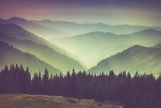 Misty Summer Mountain Hills Landscape. Filtered Image:Cross Processed Vintage Effect.-Volodymyr Martyniuk-Framed Premier Image Canvas