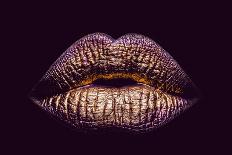 Sexy Female Golden or Gold Lips Isolated on Black Background as Makeup or Body Art Painted Mouth Me-Volodymyr Tverdokhlib-Laminated Photographic Print